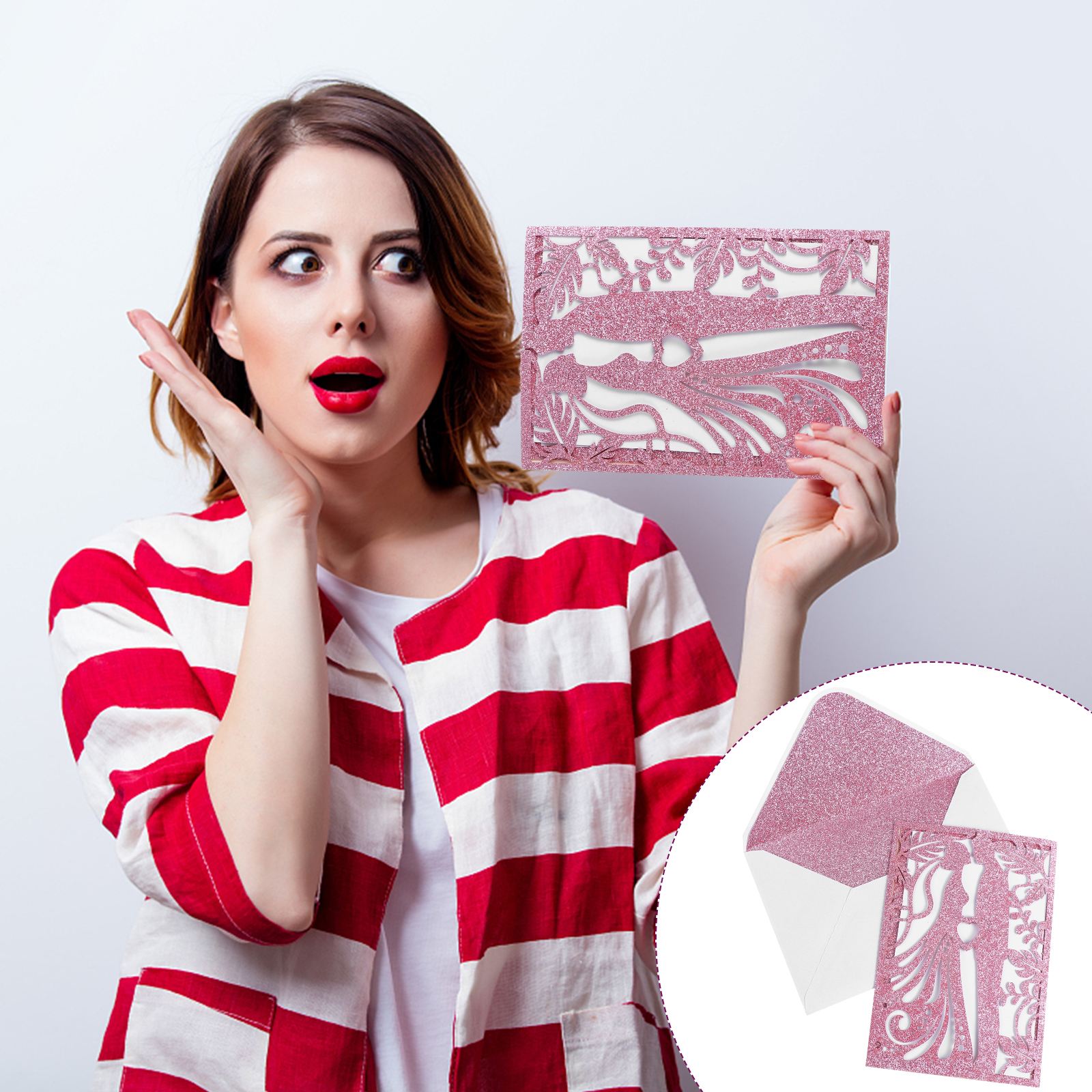 5pcs Wedding Invitations Bride Groom Lovely Paper Invitations Cards Party Wedding Decoration