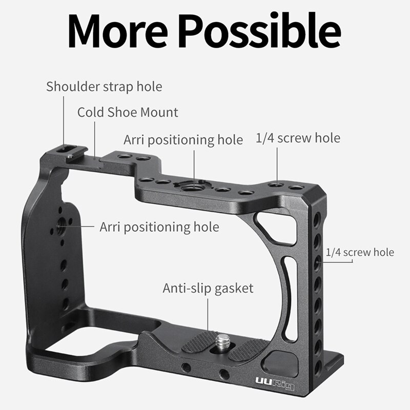 UURig C-A6600 Gabbia Fotocamera per Sony A6600 1/4 Foro Filettato per Top Handle Monitor Mic HA CONDOTTO LA Luce Fredda Shoe Mount gabbia di protezione