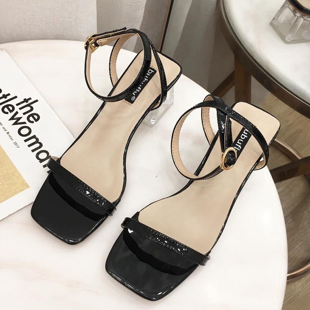 DORATASIA Brand Square Peep Toe Sandals Summer Med Clear Heels Sandals Women Concise Date Shoes Woman: Black / 5