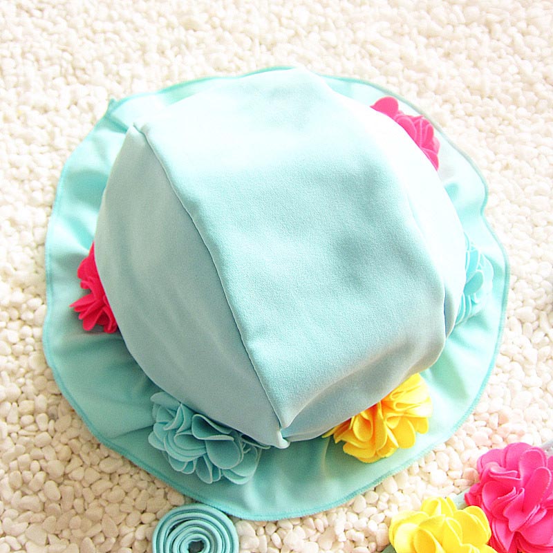 Schattige cartoon bloemen kinderen kinderen badmuts waterdicht beschermen oren lang haar baby meisjes zwembad muts hoed: Blauw