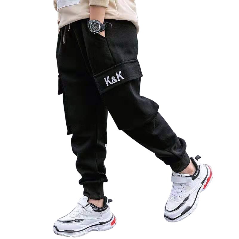 Everyin drenge bukser dreng bogstavtryk bomuld joggingbukser afslappet koreanske cargo bukser teenage børn sport multi-pocket bukser: 4-5 år (120cm)