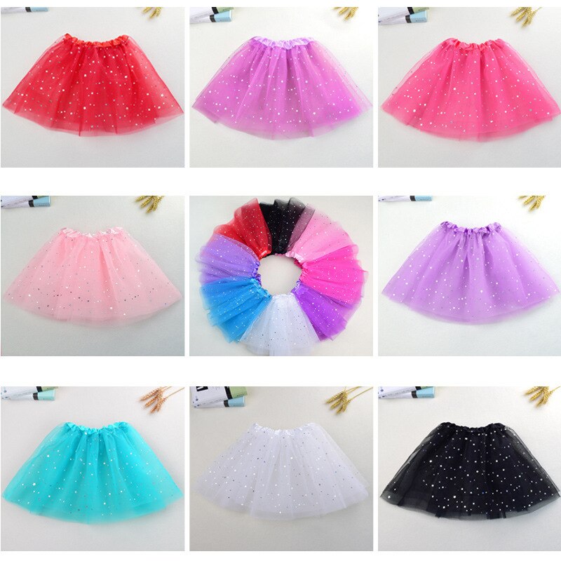 Gnistrande silver tutu kjol danskjol barn prinsesskjol liten lysande stjärna prick dekoration tutu kjol