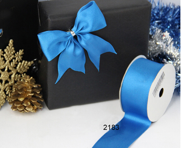 N2183 38mm 25 yards roll geschenkdoos verpakking bedrade randen dubbele gezicht blauw satijnen lint