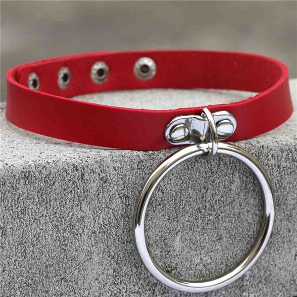 Punk Rock Dark Harajuku O Circle Leather Collar Choker Necklace Jewelry: red