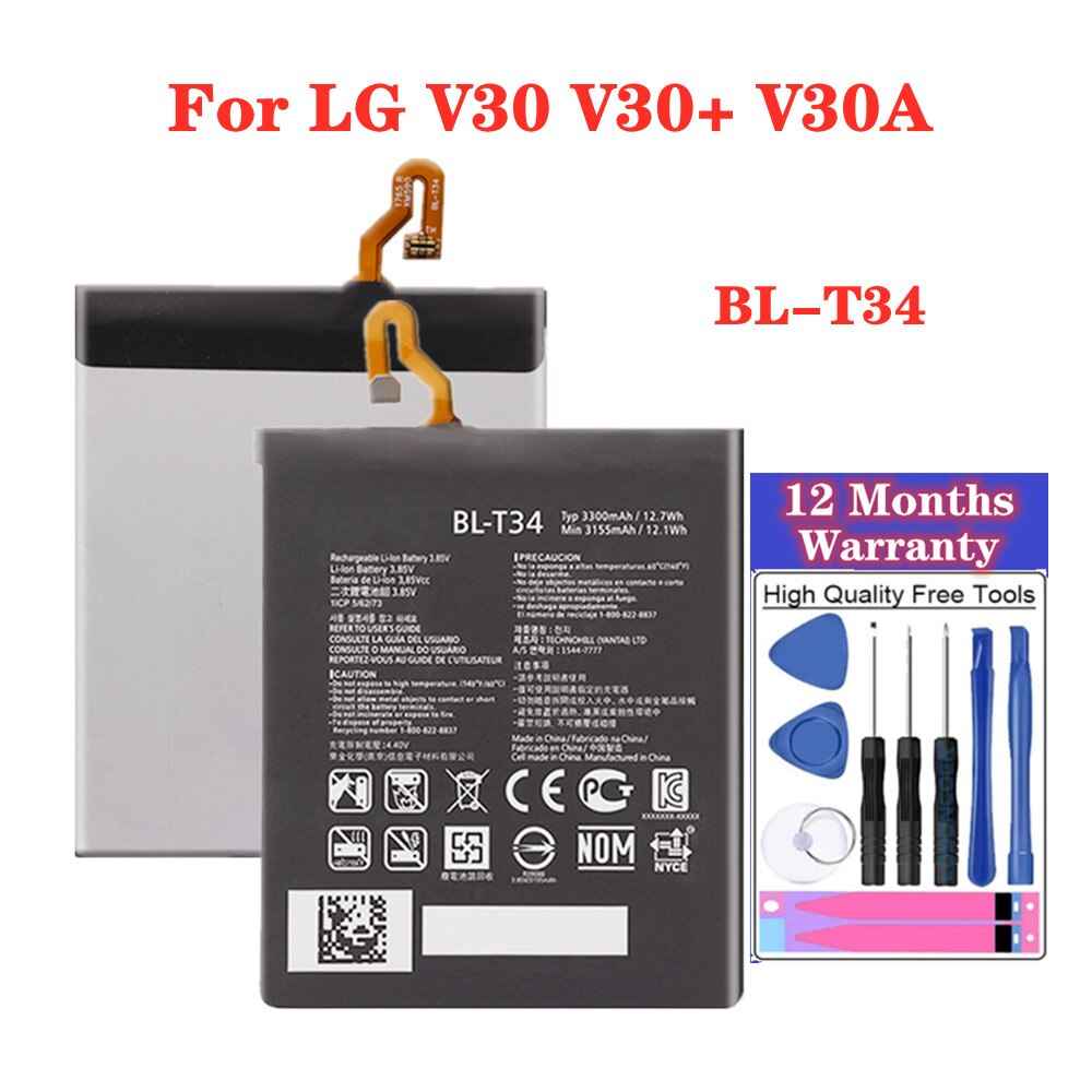 For LG V20 Stylus3 V10 V30 V30+ V30A V40 V50 G7 G7+ ThinQ G3 G4 G5 K7 K8 K10 K20 Plus Leon Tribute 2 5 Optimus LTE III 3 Battery: BL-T34