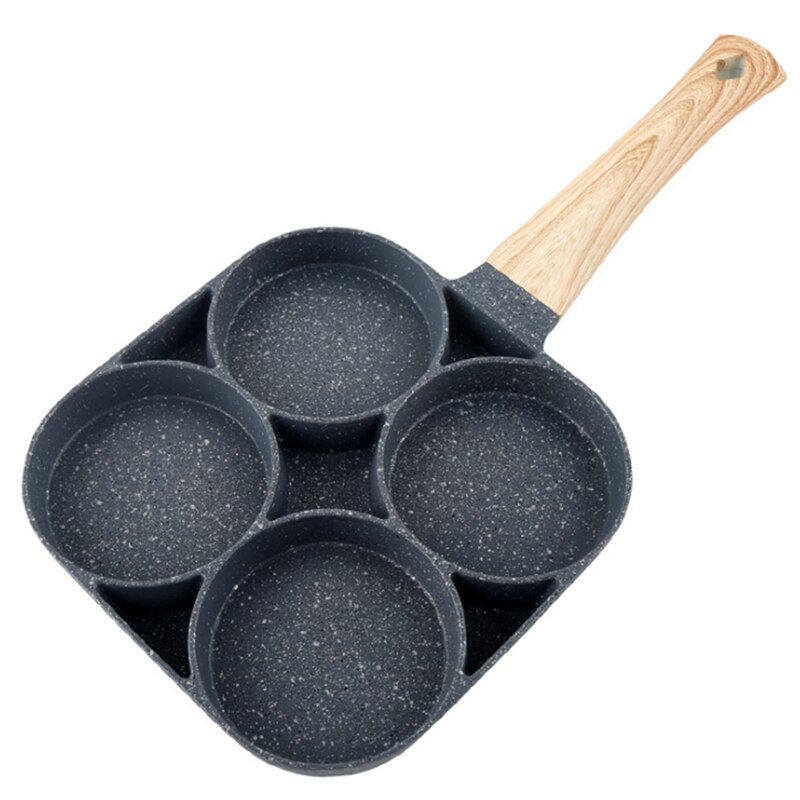 4-Cup Non-stick Ei Pan,7.5 Inch Aluminium Ei Koekenpan, houtnerf Handvat Pannenkoek Pan, Voor Frituren Eieren, Hamburgers: Default Title
