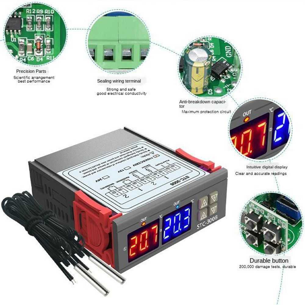 STC-3008 KT99 Dual Digital Temperatur Regler Zwei Relais Ausgang 12V 24V 220V Temperaturregler t Mit Heizung Kühler