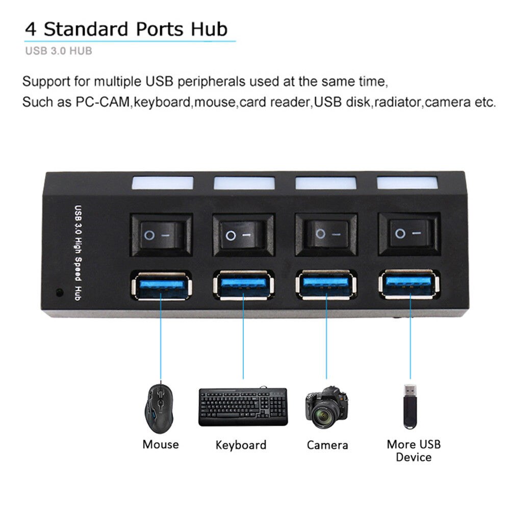 4 bærer usb 3.0 hub splitter boks uk/oss/au/eu plugg 5 gbps superhastighet kompakt ekstern vekselstrømadapter til mobiltelefon datamaskin