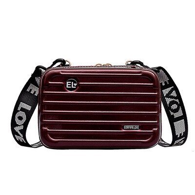 Vrouwen Mini Koffer Vorm Crossbody Bag Kleine Schoudertas Breed Brief Riem Meisje Clutch Handtas ZF10012: Wine red