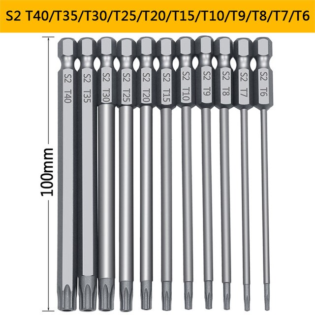 11pcs 12pcs Security Bit Set Tamper Proof Screwdriver Drill Bit Screw Driver Bits Torx Flat Head 1/4&quot; Hex Driver Bits Original: 11pcs 100mm