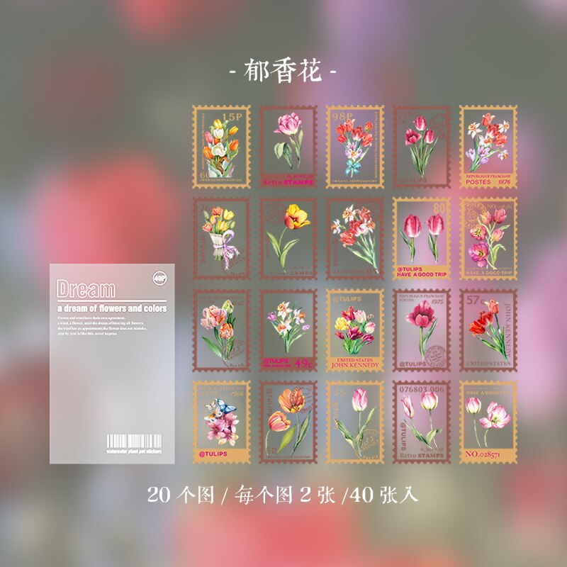 40pcs PET transparent Flowers Stamp Sticker aesthetic Decorative Stickers for Scrapbooking Calendars Arts Diy Crafts: 2