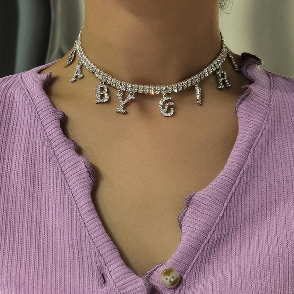 SHIXIN błyszczący choker kryształowy Colar z niemowlę dziewczynka zawieszka w kształcie litery naszyjnik dla kobiet kryształ górski krótki choker naszyjnik 2020 biżuteria