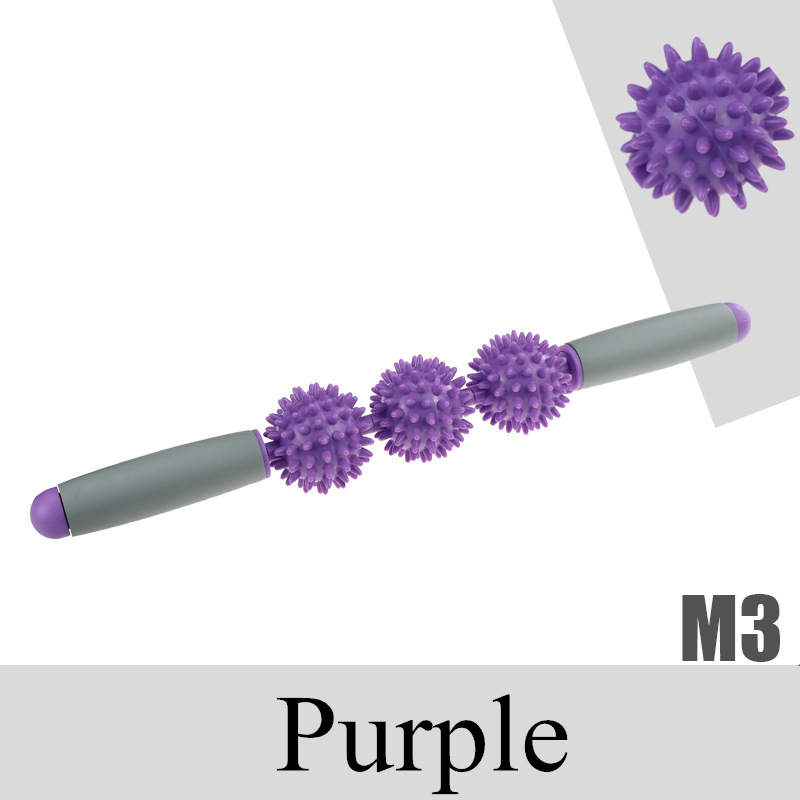 Gym Yoga Massage Stick Relax Muscle Roller 5 Spiked Balls Anti Cellulite Slimming Trigger Point Roller Muscle Body Relax Tool: purple