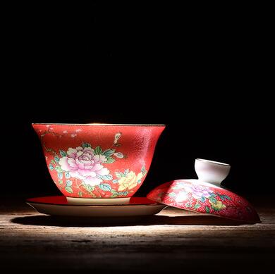 Jingdezhen Ceramic Tea Tureen Hand-painted Gradient Silk Flower Cover Bowl Chinese KungFu Gaiwan Tea Cup Bowl Teaware: 6