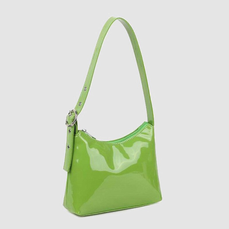 PU Patent Leather Women Handbags Simple Ladies Baguette Shoulder Bags Luxury Female Armpit Bag Tote Green Blue