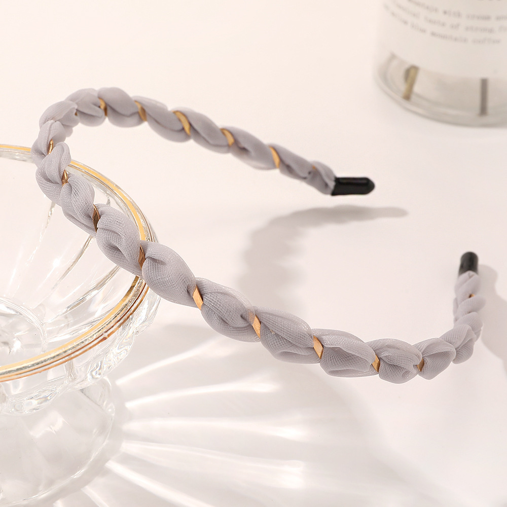 Diademas de Organza para mujer, bandas de aro para el pelo tejidas cruzadas, de Corea, diadema de Metal de Seda brillante, accesorios para el cabello para niñas, turbante: Gris