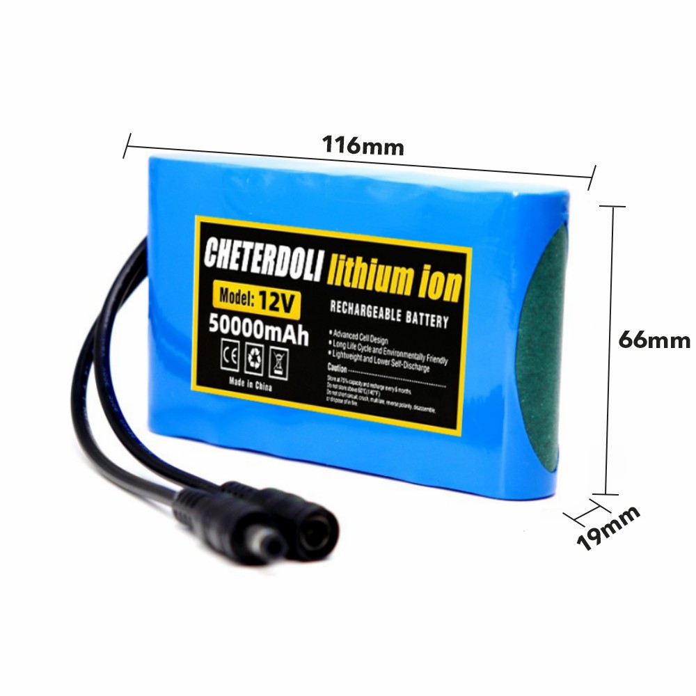 Aleaivy Portable Super 12V 50000mah Battery Rechargeable Lithium Ion Battery Pack Capacity DC 12.6v 50Ah CCTV Cam Monitor +