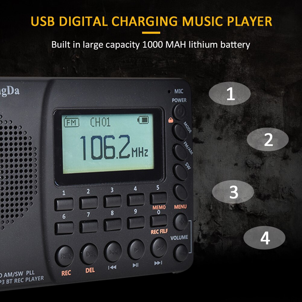 Kannettava digitaalinen radio lcd-näyttö fm am sw radio bluetoothilla 5.0 kaiutinta usb rec äänitallennin tf-kortti  mp3 soitin