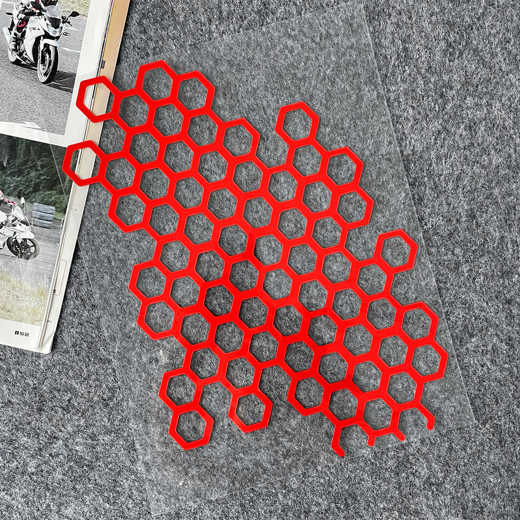 Honeycomb Motorcycle Sticker Reflective Motorcycle Helmet Body Grid Shaped Decal Waterproof Motorcycle Accesssories: Red