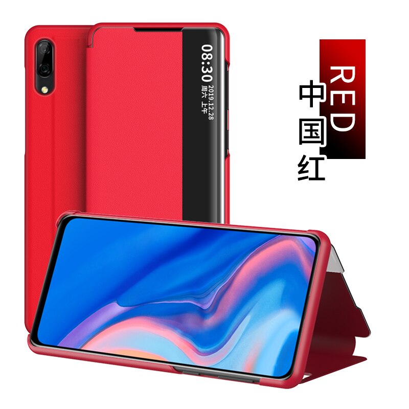 Anzeigen Smart Flip Fall Für Huawei P20 Lite P 20 P20Lite EML-L09 ANE-LX1 fundas Luxus original Magnetischen Halter Leder Telefon abdeckung: P20 Lite / Red