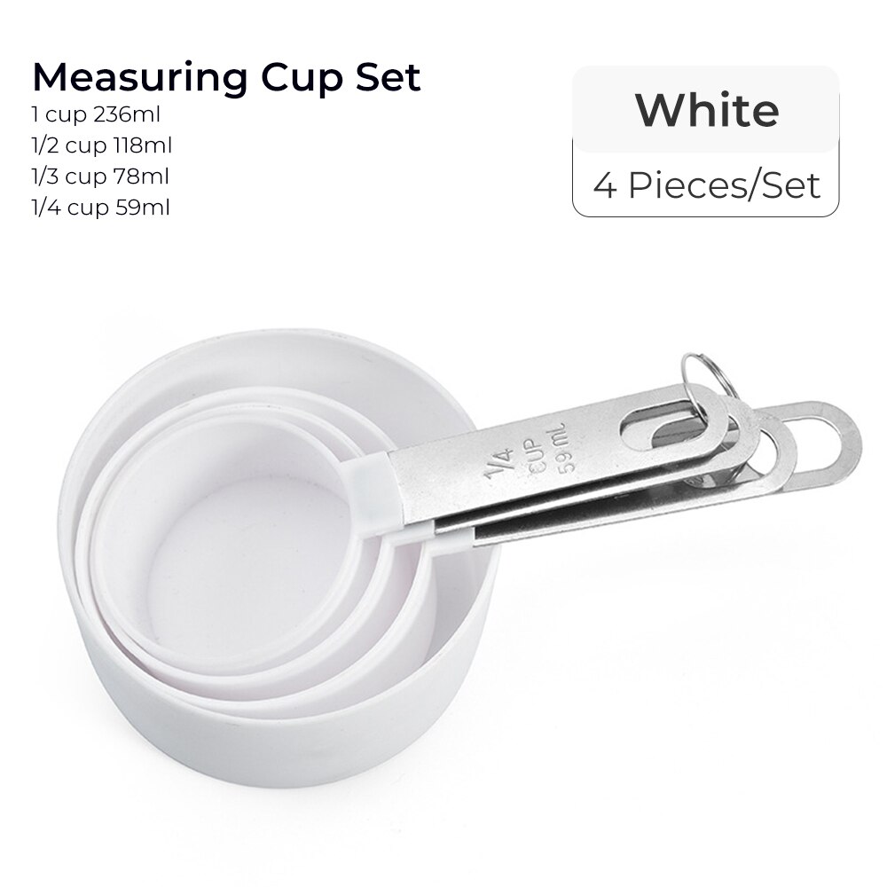 4pcs Baking Tools Kitchen Measuring Spoon Set Stainless Steel Handle Measuring Cup With Scale Measuring Spoon Kitchen Gadgets: 4pc white cup