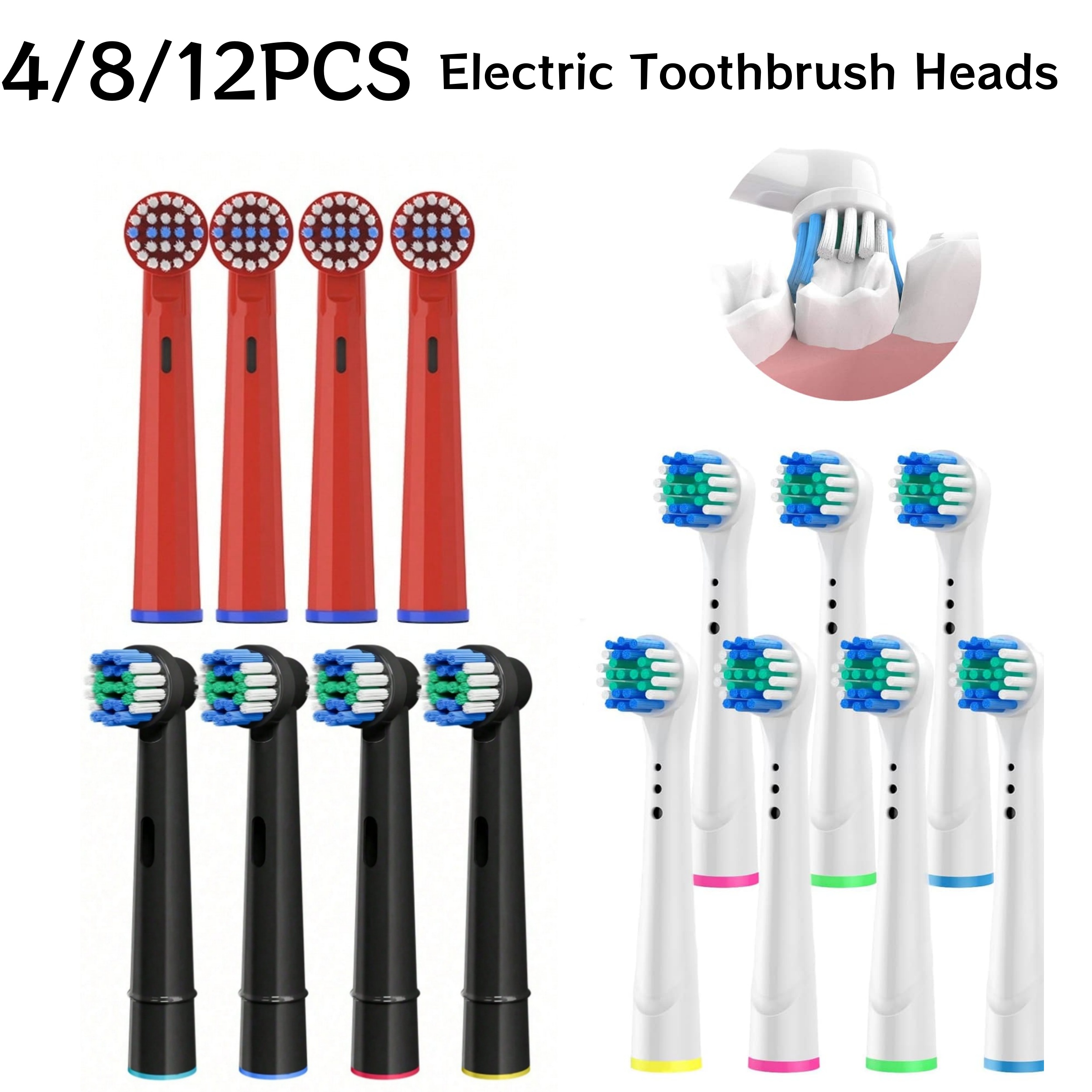 4/8/12 Stück Ersatzköpfe für elektrische Zahnbürsten, DuPont-Borsten, Mundpflegebürstenkopf, kompatibel mit Oral-B Braun