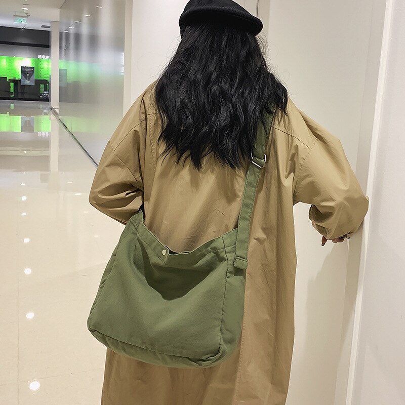 100% Katoen Tiener Canvas Schoudertas Voor School Student Casual High Street Casual Stof Boek Ruim Dagelijks Crossbody Tas