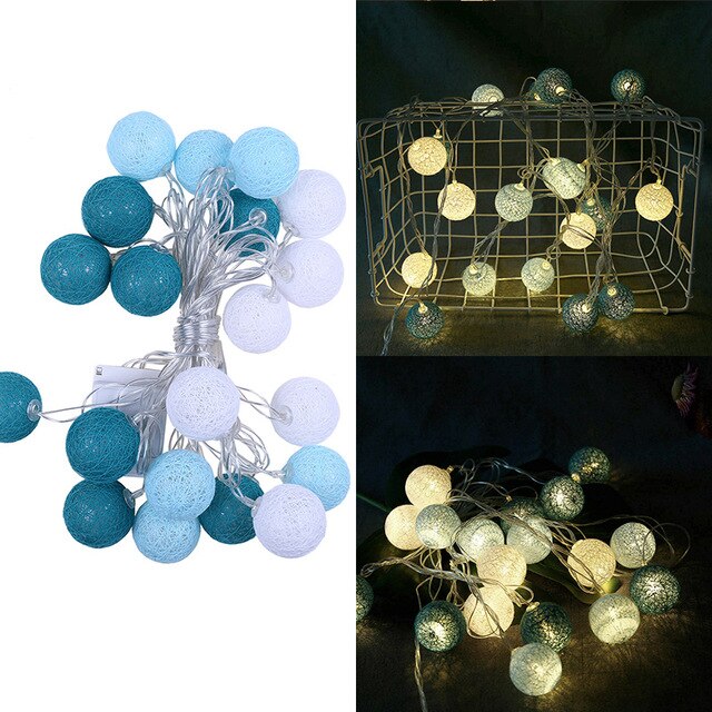 20 led Lumières de Chaîne De Boule De Coton pour la Décoration Extérieure De Noël De De Mariage Guirlande De Noël Globe Chaîne D'éclairage: Light Blue