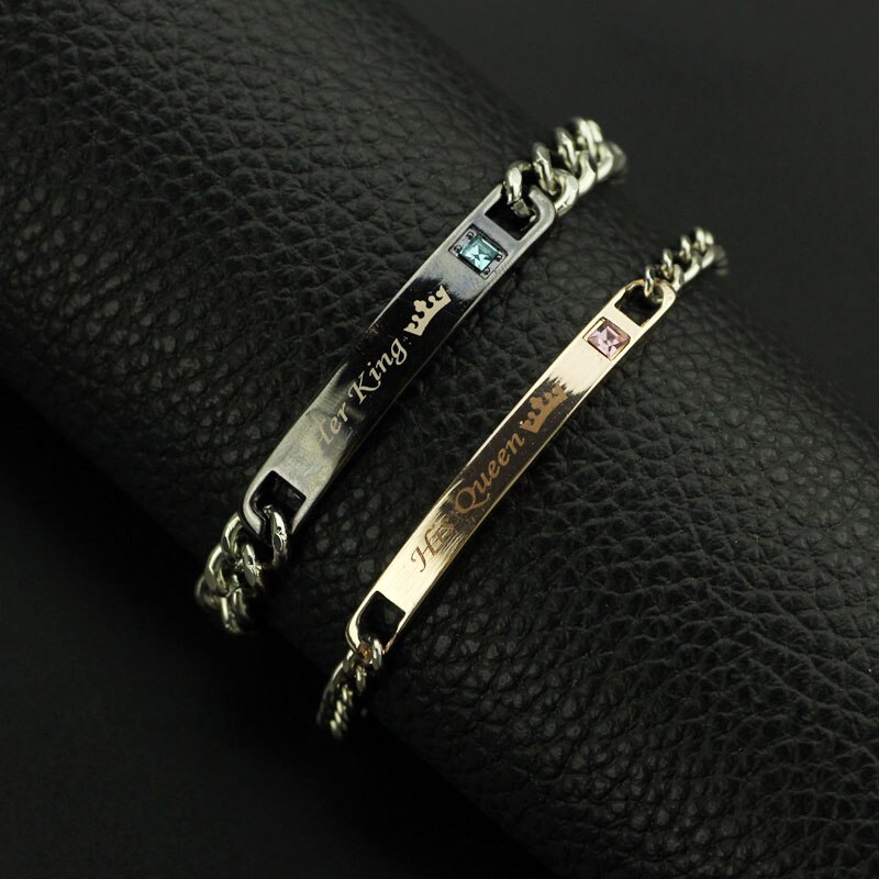 Paar Armband Zijn Koningin Haar Koning liefhebbers Belettering Armband voor Vrouw Zwart Rose Gouden Paar Tag Armband voor lover Hunsband