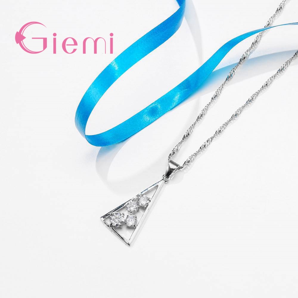 100% 925 Sterling Silver Necklace Pendants for Women Wedding Party Geometry Cubic Zirconia Hoop Earring Sets Lover Girl