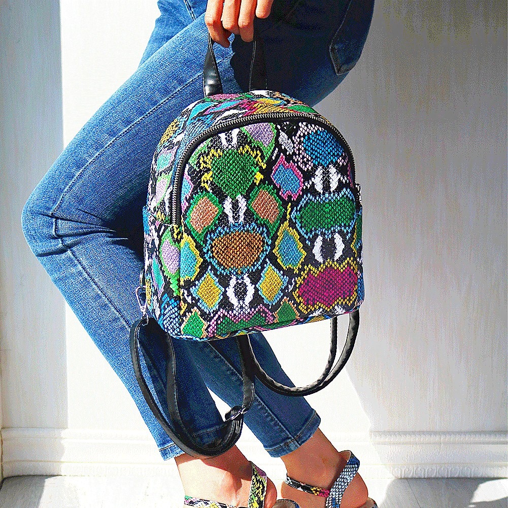 SARAIRIS INS Multi Snake Printed Female Backpack Women Cool Mini Top Handle Bag Unique Ladies