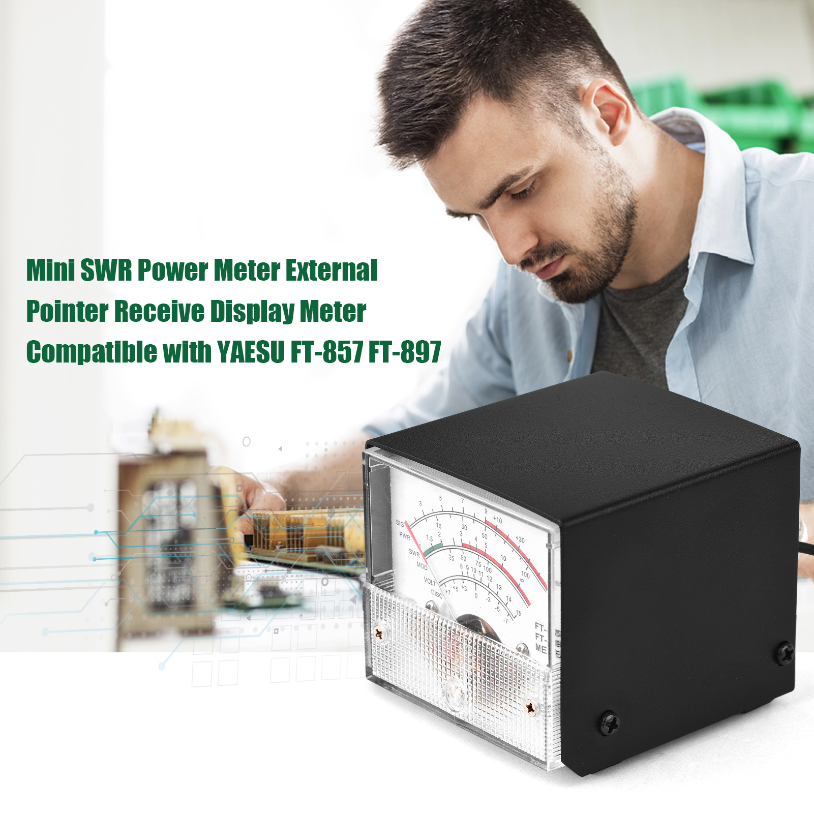 Mini SWR Power Meter External Meter Pointer Wattmeter Receive Display Meter Compatible with YAESU FT-857 FT-897 Power Meter