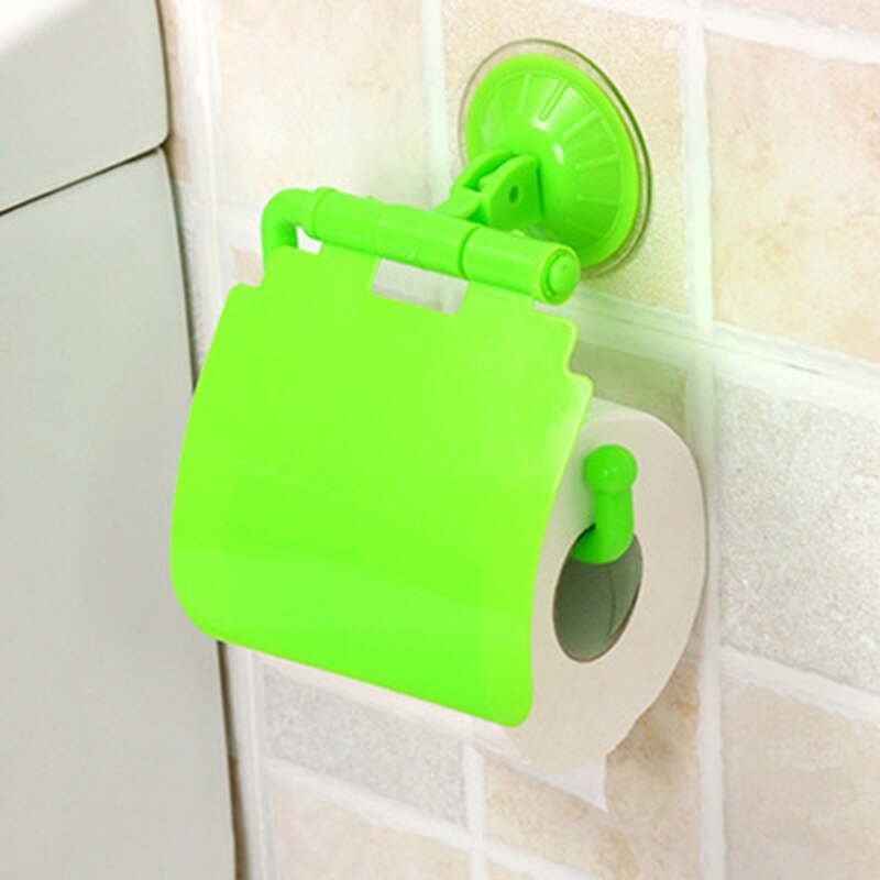 Wall Mounted Plastic Suction Cup Bathroom Toilet Paper Roll Holder With Cover: green