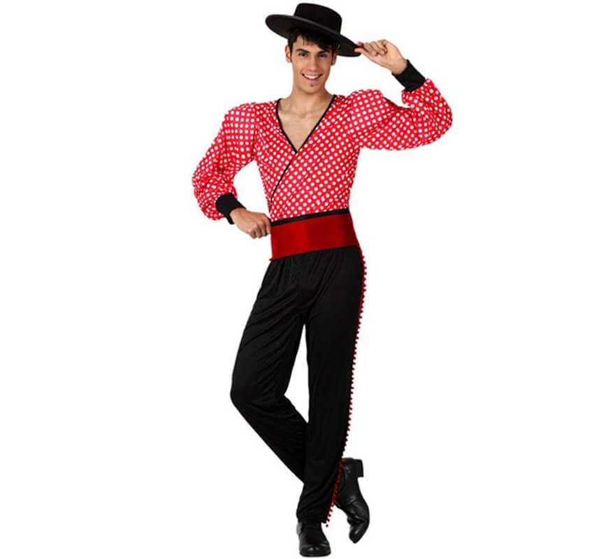 Disfraz de Flamenco rojo para hombres talla M-L - Feria de Abril - Flamencas, Sevillanas, Toreros y Cordobeses - Disfraces para