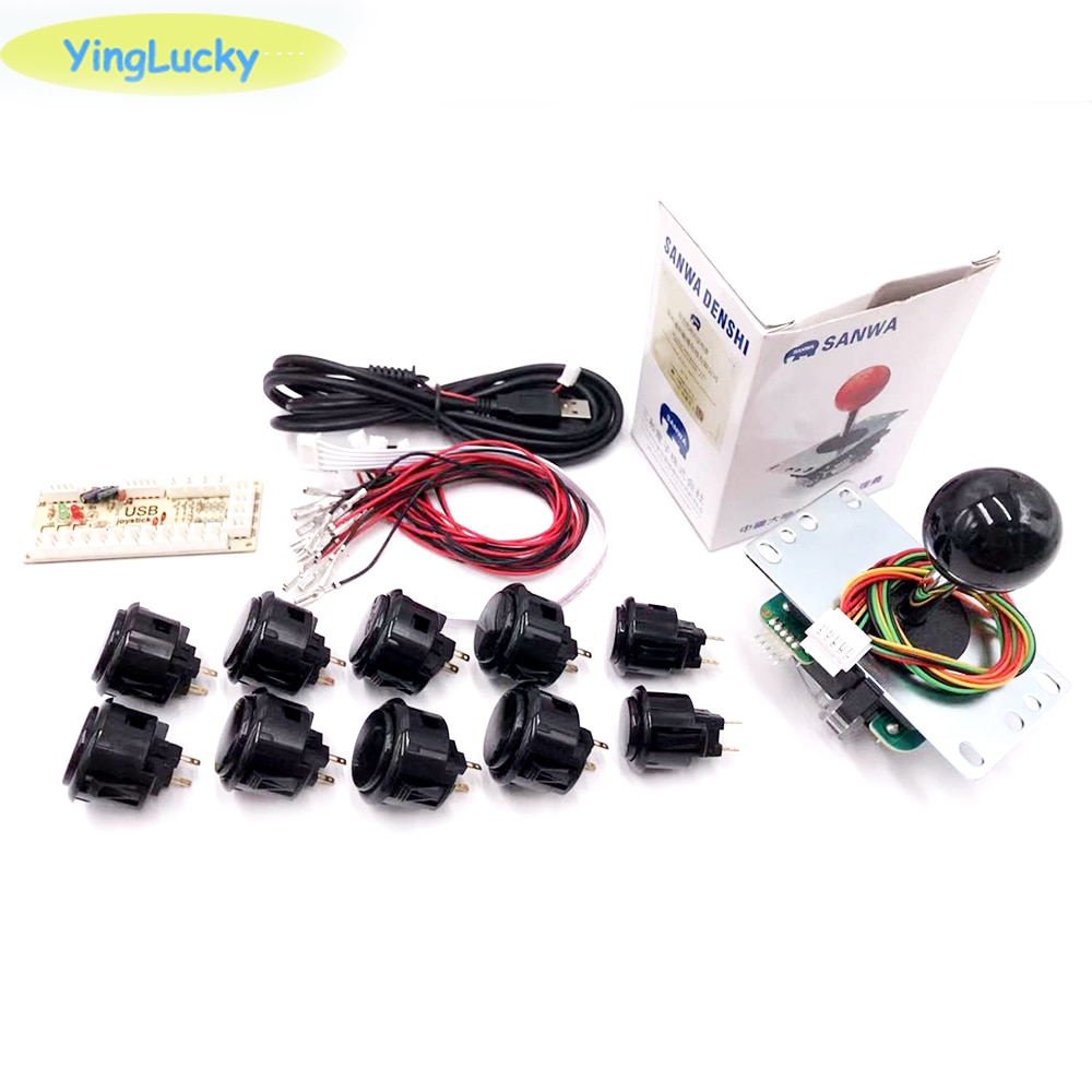 Sanwa joystick Kit Originele nul vertraging Arcade game USB encoder Joystick DIY Kit met 8 knop Joystick voor Mame jamma: Black