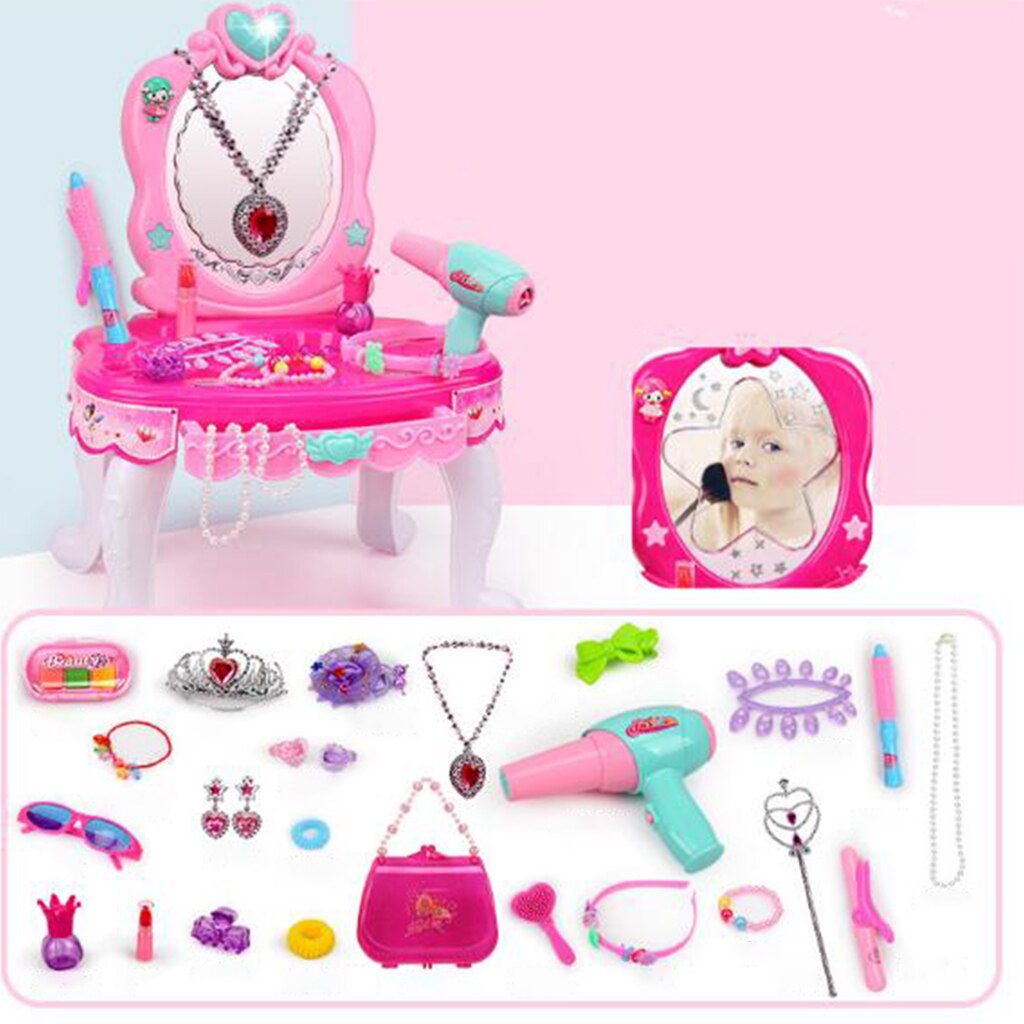 Enfants jouent semblant jouer filles vanité Table beauté jeu ensemble et maquillage