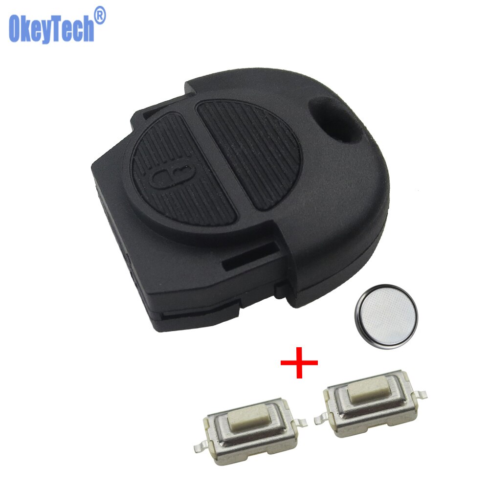 OkeyTech-carcasa de repuesto para mando a distancia, 2 botones, interruptores y batería, para Nissan Micra Almera Primera x-trail