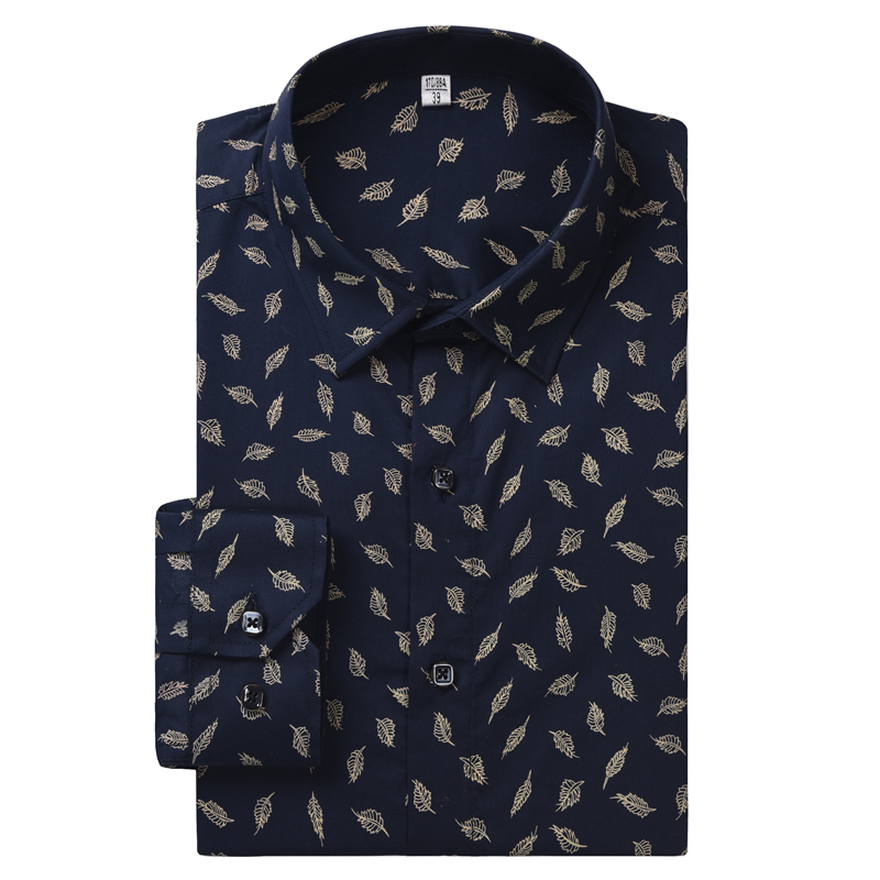 Men's Long Sleeve Leaf Tree Print Shirts Comfortable Cotton Standard-fit Casual Blouse Tops Shirt