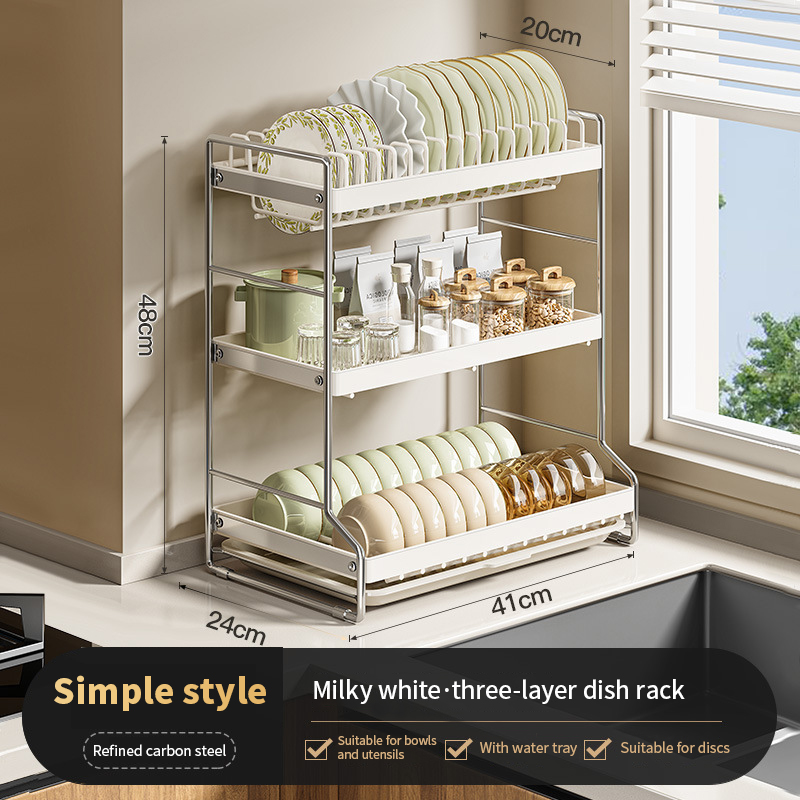 Kök rostsäker diskställ kökshylla skrivbord disk skålar tallrik bestick kastrulllock ställ organisatör 2- nivåer kompakt: Ljusgul