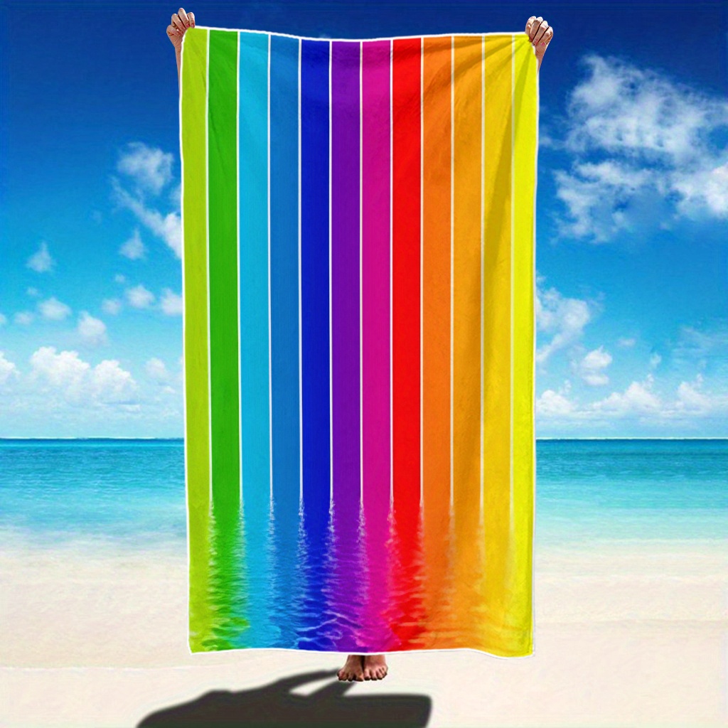 1pc schnelltrocknende strandtücher mit regenbogenstreifen, , 2d bedruckte polyestertücher, ganzjährig, unisex, geeignet für Strand/Camping/surfen, strandmatte: L