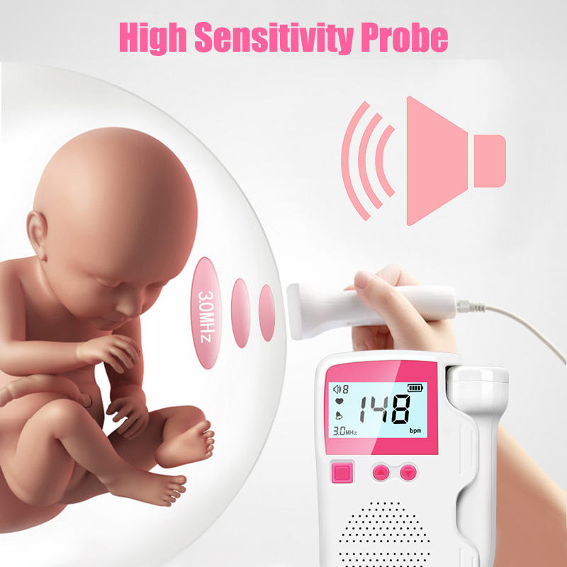 Monitor fetal para mulheres grávidas, doppler doméstico pré-natal sonar detector de batimentos cardíacos de bolso medidor de pulso eletrônico