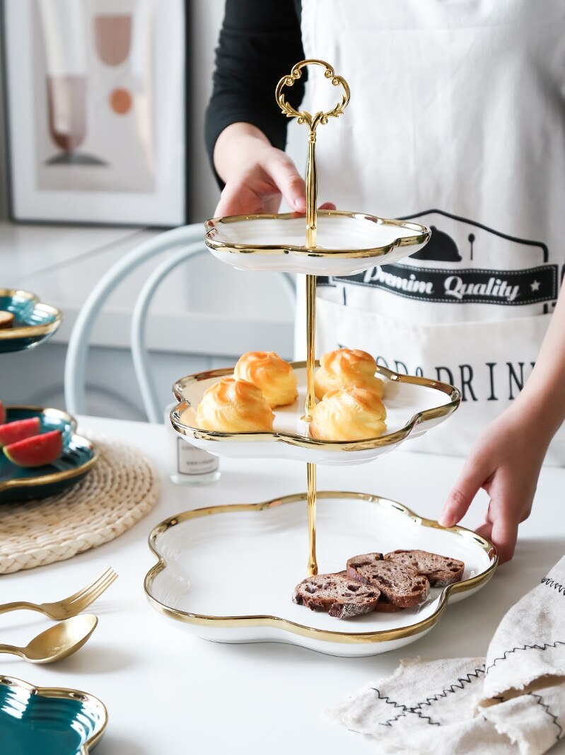 Bandeja de cerámica para pastel de estilo nórdico, soporte para Tartas, platos de boda, vajilla de , estante de exhibición, merienda de té de la tarde, 3 niveles