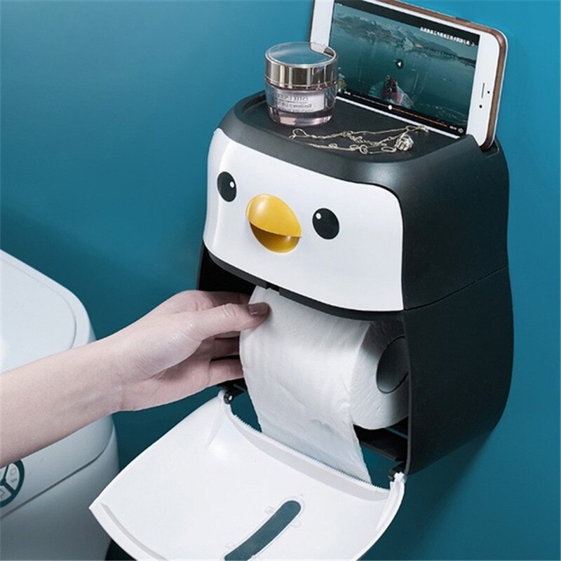 Waterproof Toilet Paper Tray Roll Paper Tube Storage Box Penguin Wall Mount Toilet Paper Holder Shelf Tray Tissue Box