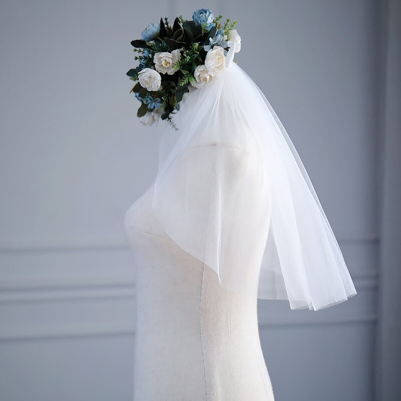 Velos cortos de tul para vestido de novia, cinta blanca con borde, lazo con peine para el pelo, velo para el cabello, accesorios de boda para novia
