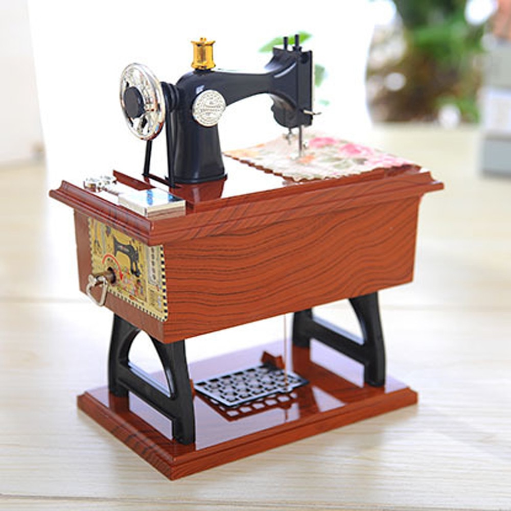 Wooden Musical Box Sewing Machine Style Musical Boxes Decorative Music Box Children'S Girl Birthday Table Decor