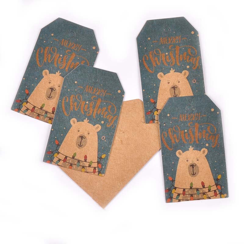 50 pièces papier Kraft mélangé carte père noël arbre papier étiquette HangTag bricolage fête boîte à bonbons étiquette de cuisson décor de noël C3010: 12