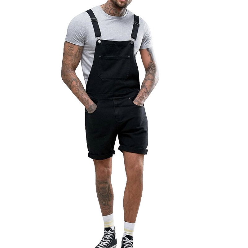 Men's plus size overalls Large size huge denim bib pants pocket jumpsuits Male men jeans: 02 Black / s