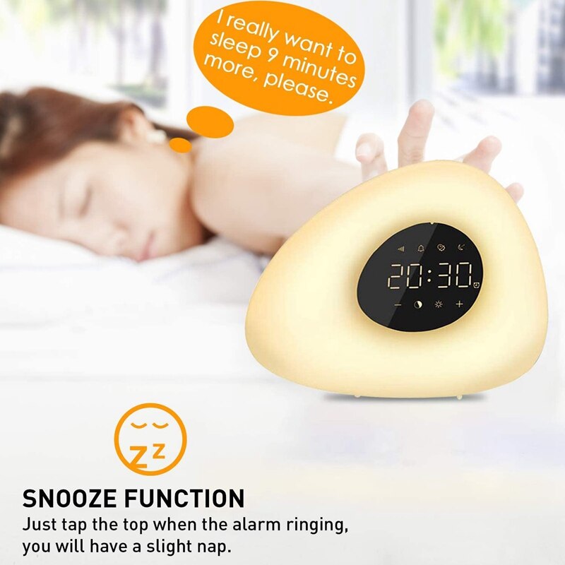 Wake-Up Light Sunrise Alarm Clock with Sunrise Sunset Simulation Color Light Snooze Function with USB Port EU Plug