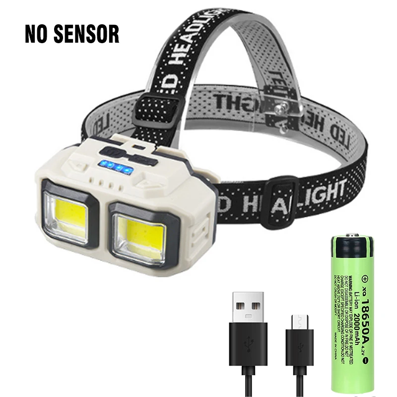 Krachtige COB LED-koplamp USB oplaadbare hoofdzaklamp Hoofdlamp 18650 batterij Waterdichte koplamp Camping Vissen Lantaarn: green