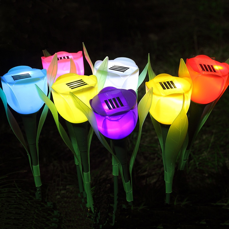 1Pc Tulip Plastic Solar Power Gloeiende Bloem Non-Elektrische Lichtgevende Licht Tuin Kerst Festival Decoraties Speelgoed